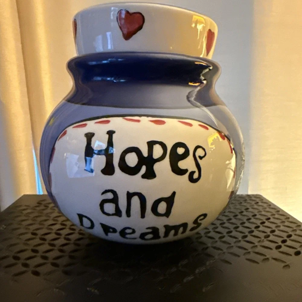 Vintage handpainted Hopes & Dreams pottery jug with lid
